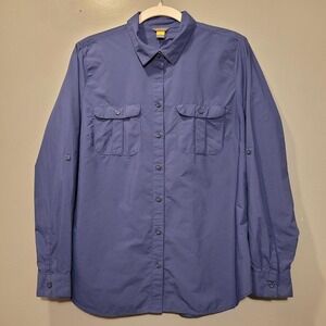Eddie Bauer Long Sleeve Button-up Shirt Quick Dry Material, Women's Size L, Blue